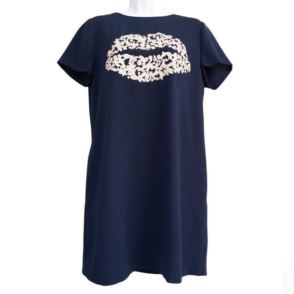 Cece Cynthia Steffe Blue Embroidered Lip Mini Dress women 8 vacation beach boho - Picture 11 of 12